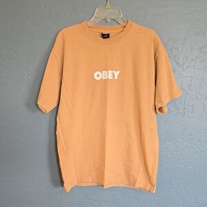 Obey Men's Short Sleeve Tee in Tan with White Logo